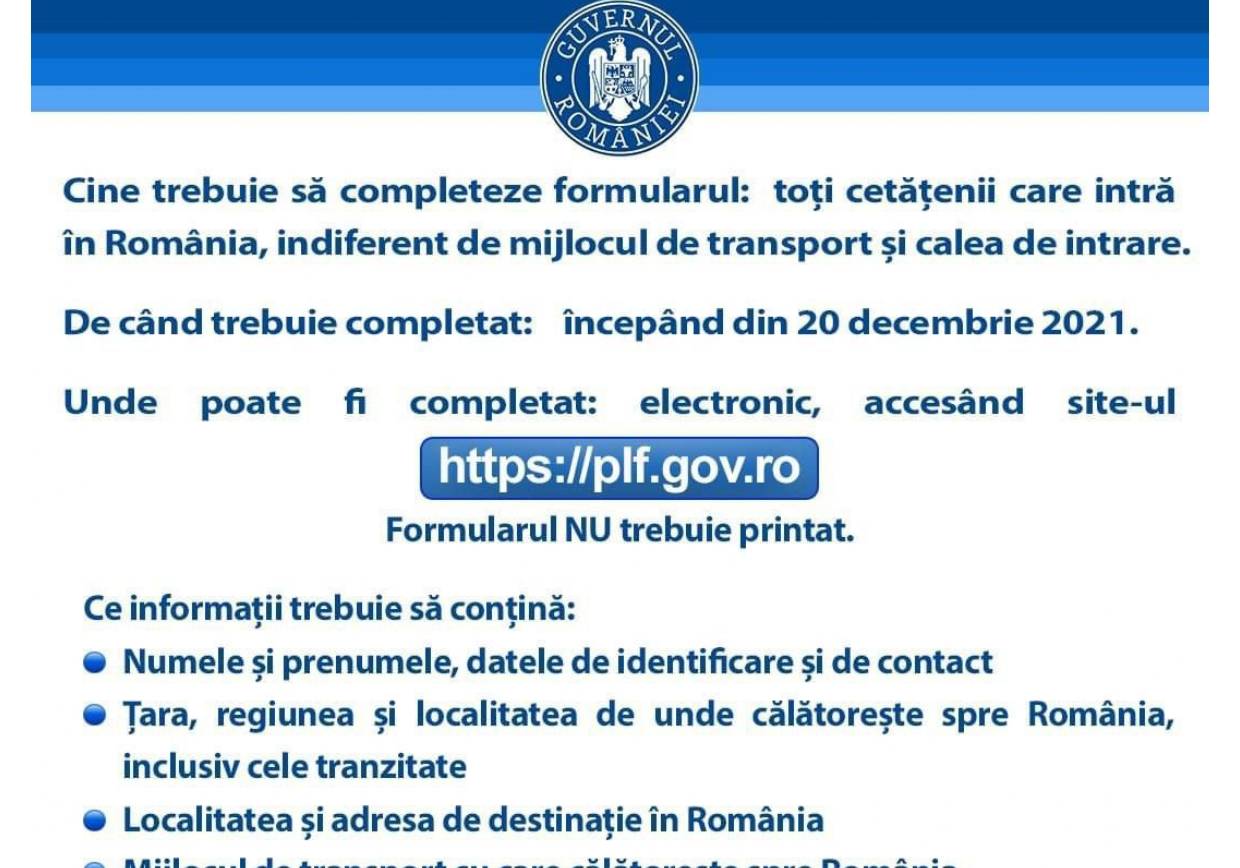 Formularul digital pentru intrarea în Romania!